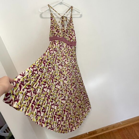 AMERICAN RETRO Pink Berry Green Dragonfly Bug Satin 100% SILK Fit & Flare Dress - Picture 9 of 16